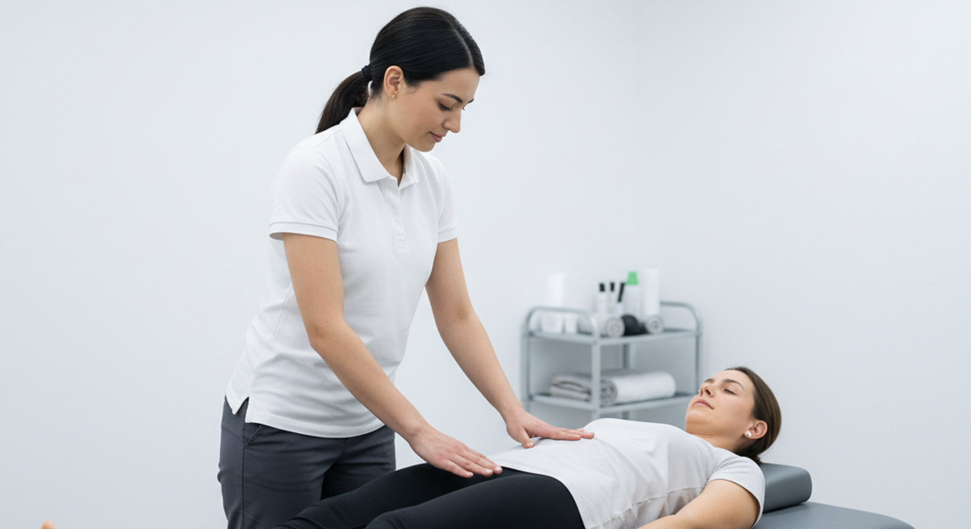 Beckenboden-Physiotherapie bei novavital Hennef – Therapeutin leitet Beckenbodenübung an