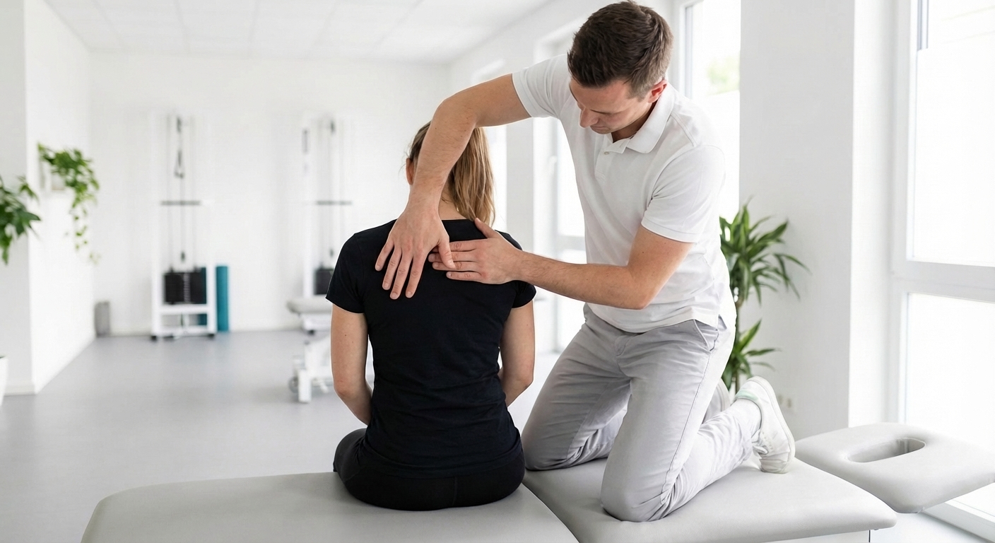 Manuelle Therapie bei novavital in Hennef – Therapeut behandelt Schulter und Nacken des Patienten