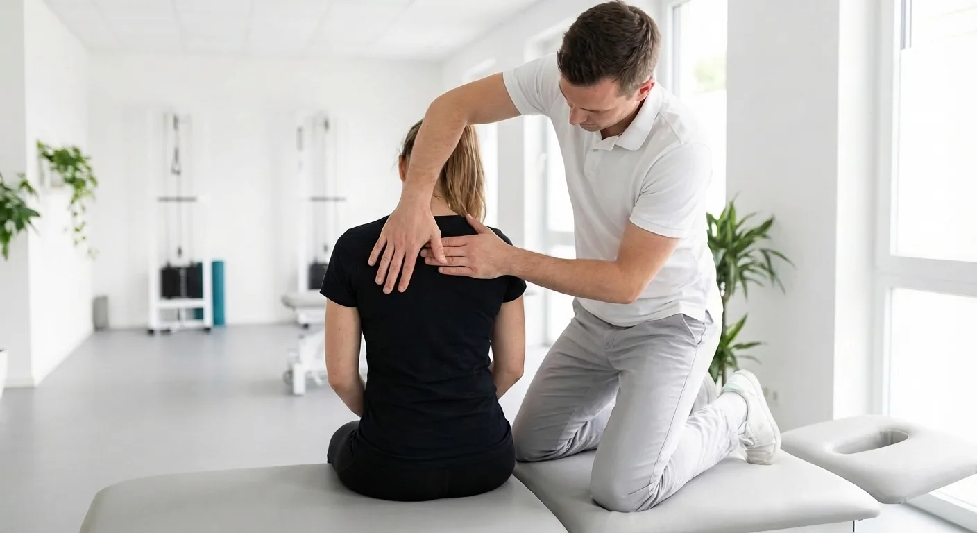 Manuelle Therapie bei novavital in Hennef – Therapeut behandelt Schulter und Nacken des Patienten