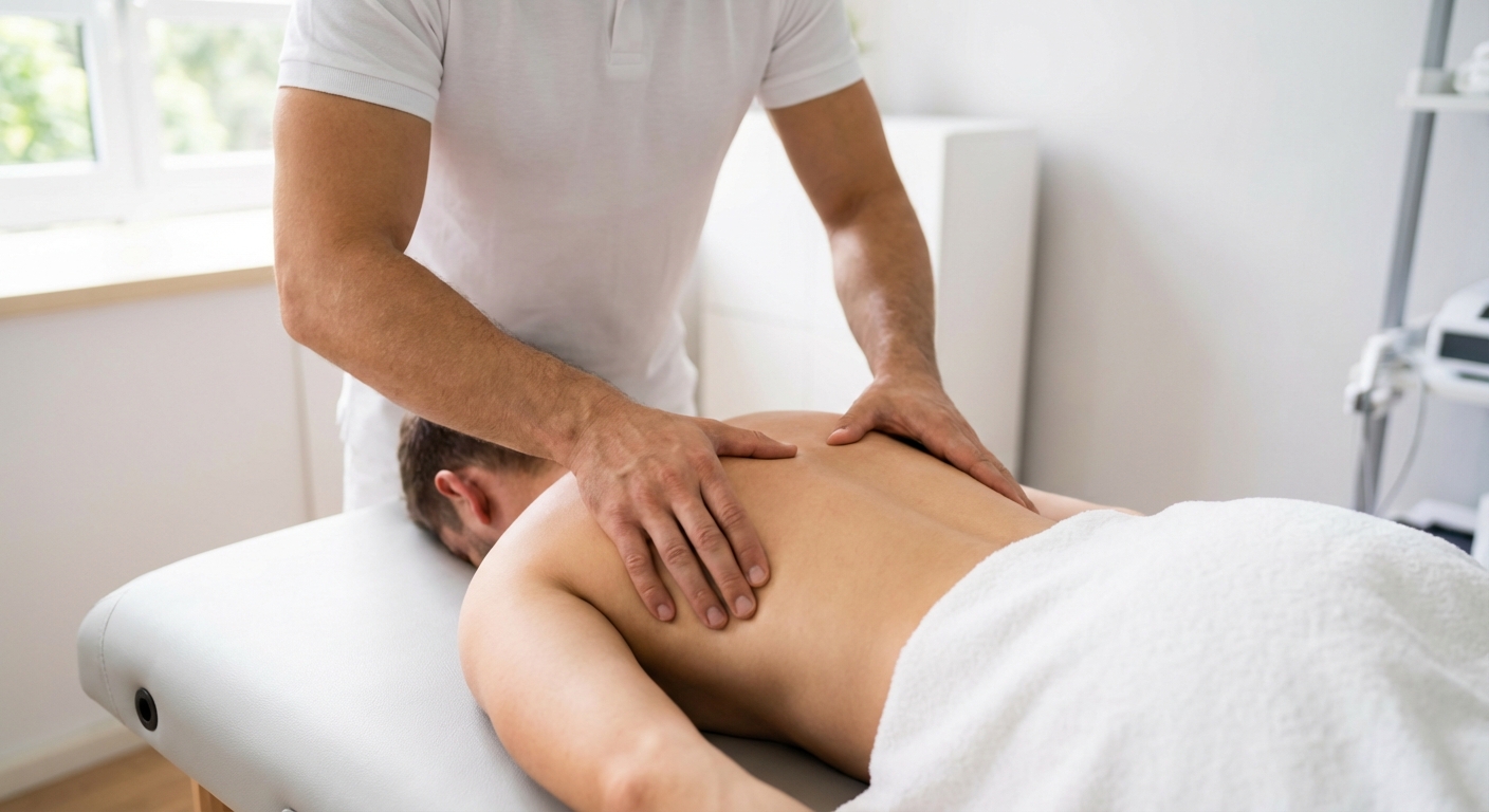 Manuelle Rückenbehandlung – Therapeutenhände bei der Behandlung